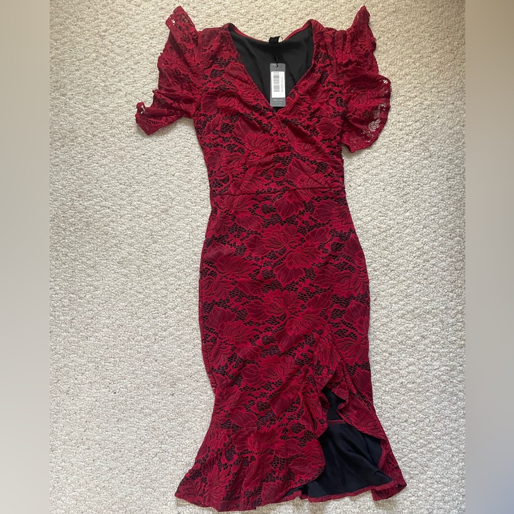 Holiday dress, red, lace
